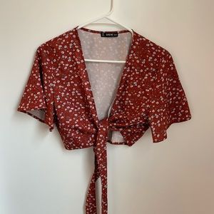 Red floral two piece set